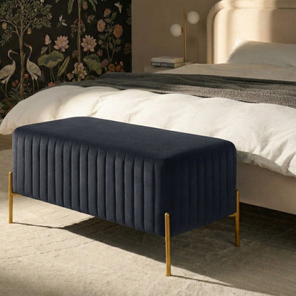 Velvet Bench Black Upholstery With Gold Metal Legs 91 x 47cm Glam Living Room