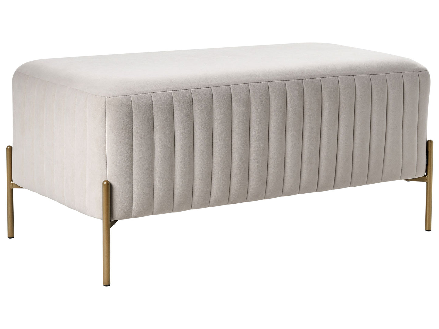 Off White Velvet Rectangular Bench With Gold Metal Legs 91 x 47cm Vertically Tufted