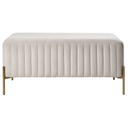 Off White Velvet Rectangular Bench With Gold Metal Legs 91 x 47cm Vertically Tufted
