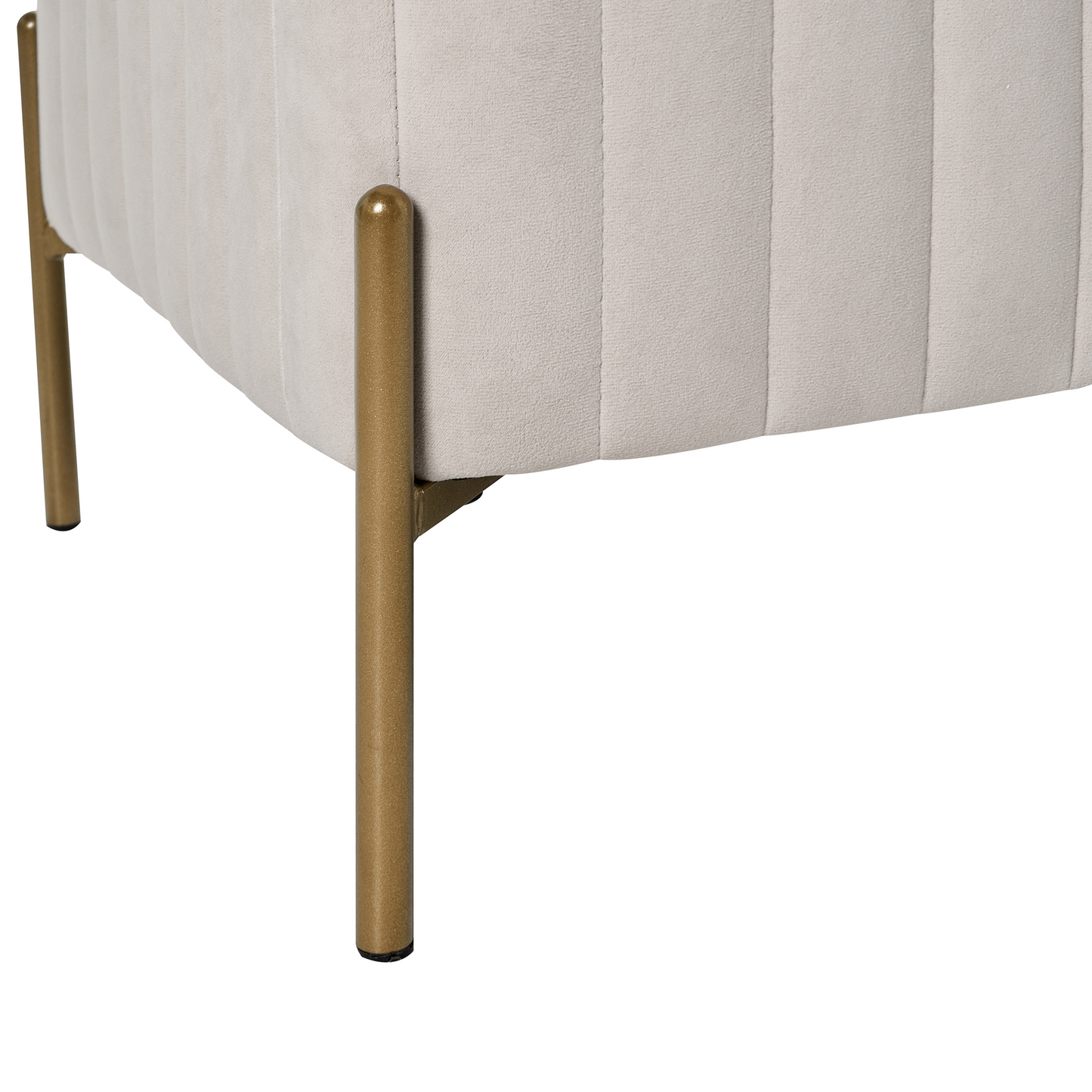 Off White Velvet Rectangular Bench With Gold Metal Legs 91 x 47cm Vertically Tufted