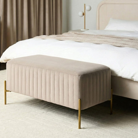 Velvet Bench Taupe With Gold Metal Legs 91 x 47cm