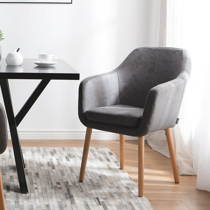Dining Chair Grey Faux Leather Cushioned Seat Wood Legs