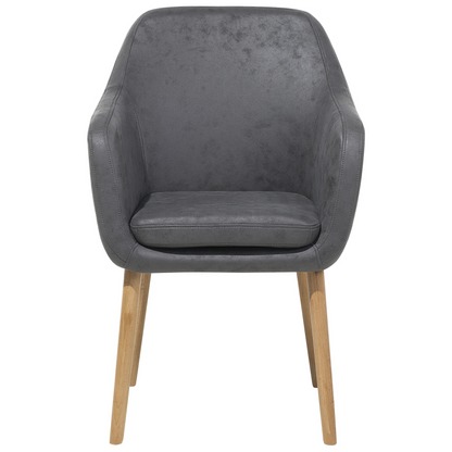 Dining Chair Grey Faux Leather Cushioned Seat Wood Legs