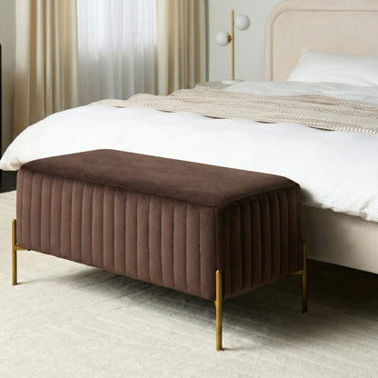 Velvet Bench Dark Brown 91 x 47cm With Gold Metal Legs