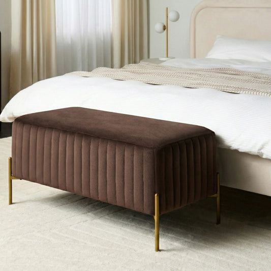 Velvet Bench Dark Brown 91 x 47cm With Gold Metal Legs