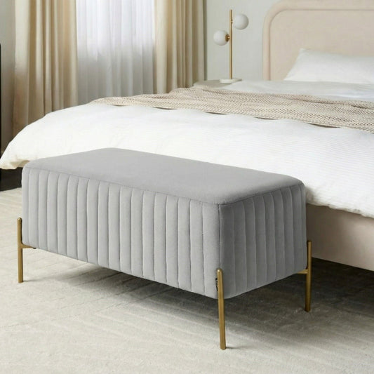 Velvet Grey Bench With Gold Metal Legs 91 x 47cm