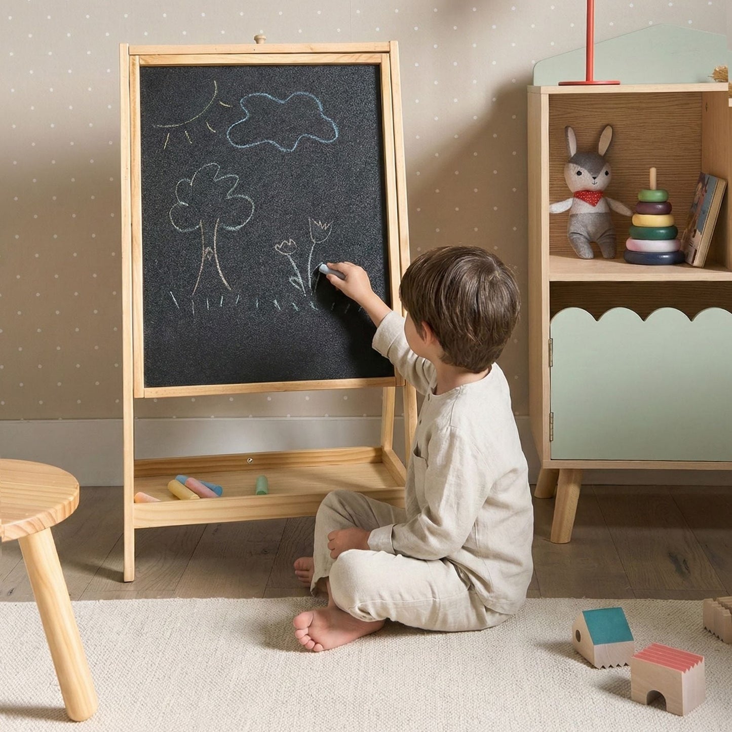 Double Sided Easel Pine Wood Chalkboard Magnetic Board