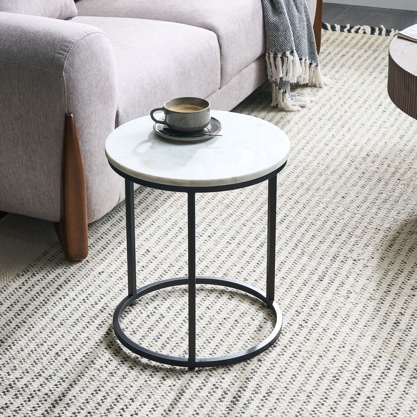 Home Marble Top Side Table 40cm White Base Metal Frame