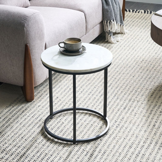 Home Marble Top Side Table 40cm White Base Metal Frame