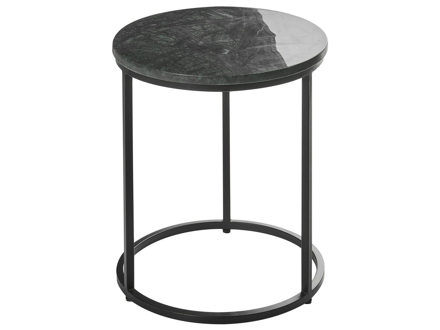 Side Table Metal Frame Dark Green Base Marble Top 40cm