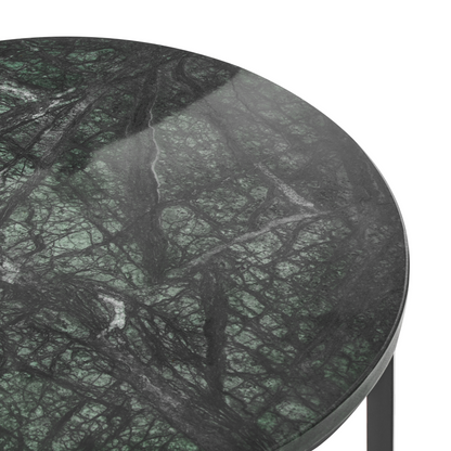 Side Table Metal Frame Dark Green Base Marble Top 40cm