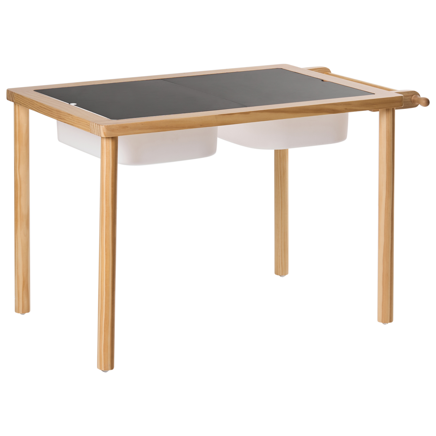 Montessori Kids Table And Stool Set Light Brown Pine Wood With Paper Roll And Chalkboard