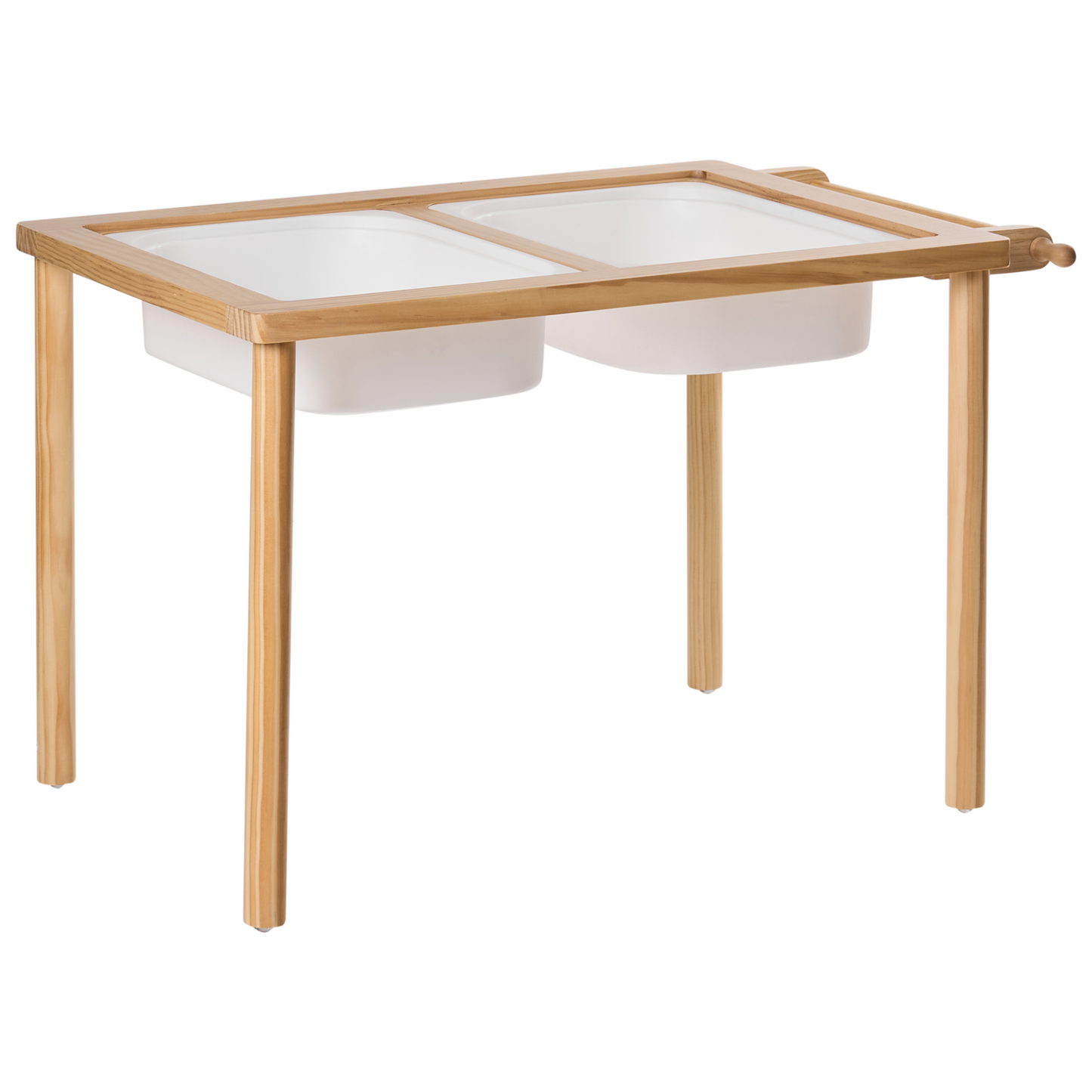 Montessori Kids Table And Stool Set Light Brown Pine Wood With Paper Roll And Chalkboard