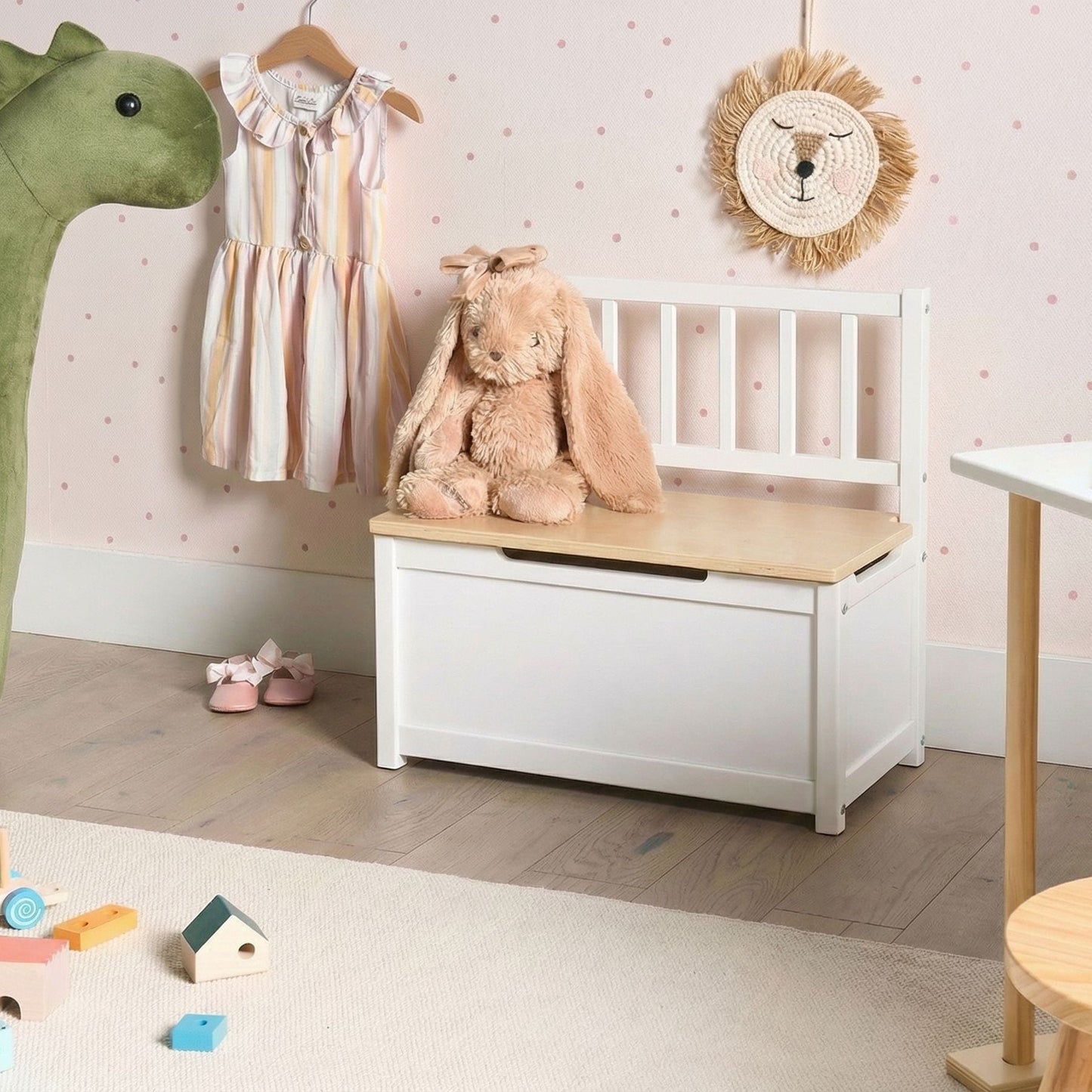 Kids Storage Bench White Pine Wood With Soft Close Lid