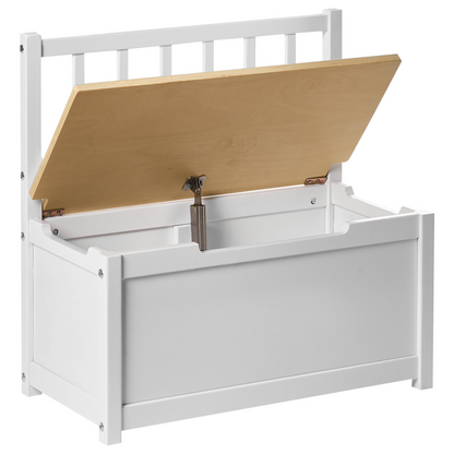 Kids Storage Bench White Pine Wood With Soft Close Lid