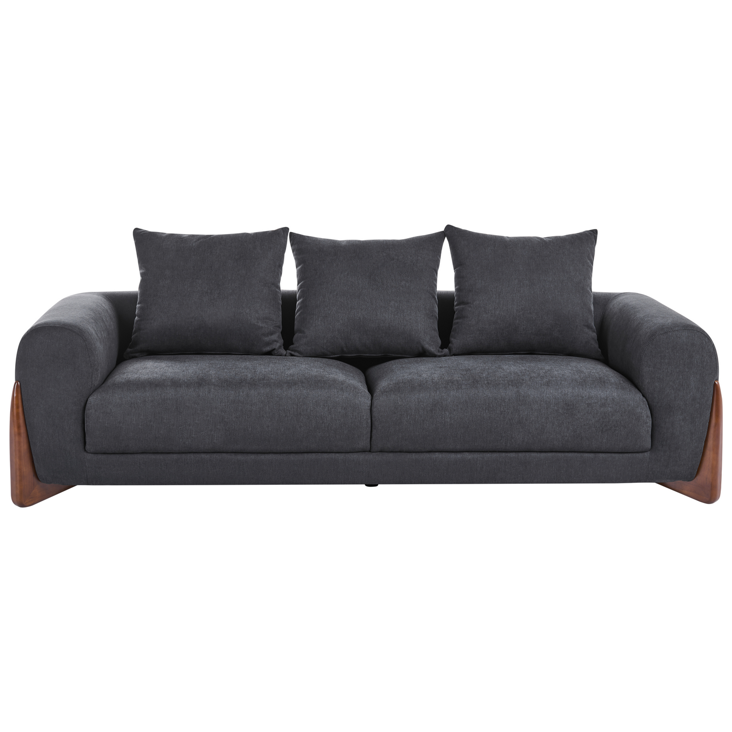 Living 6 Seater Sofa Set Black Fabric Upholstery With Armrests And Solid Wood Legs