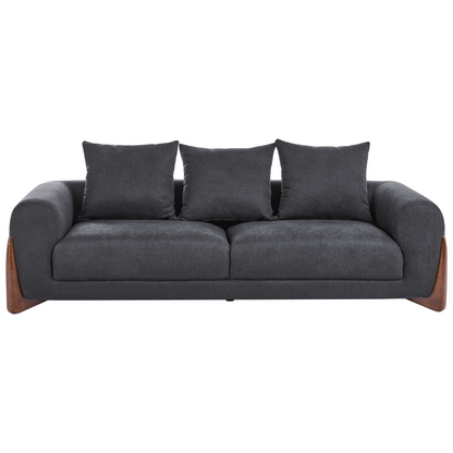 Living 6 Seater Sofa Set Black Fabric Upholstery With Armrests And Solid Wood Legs
