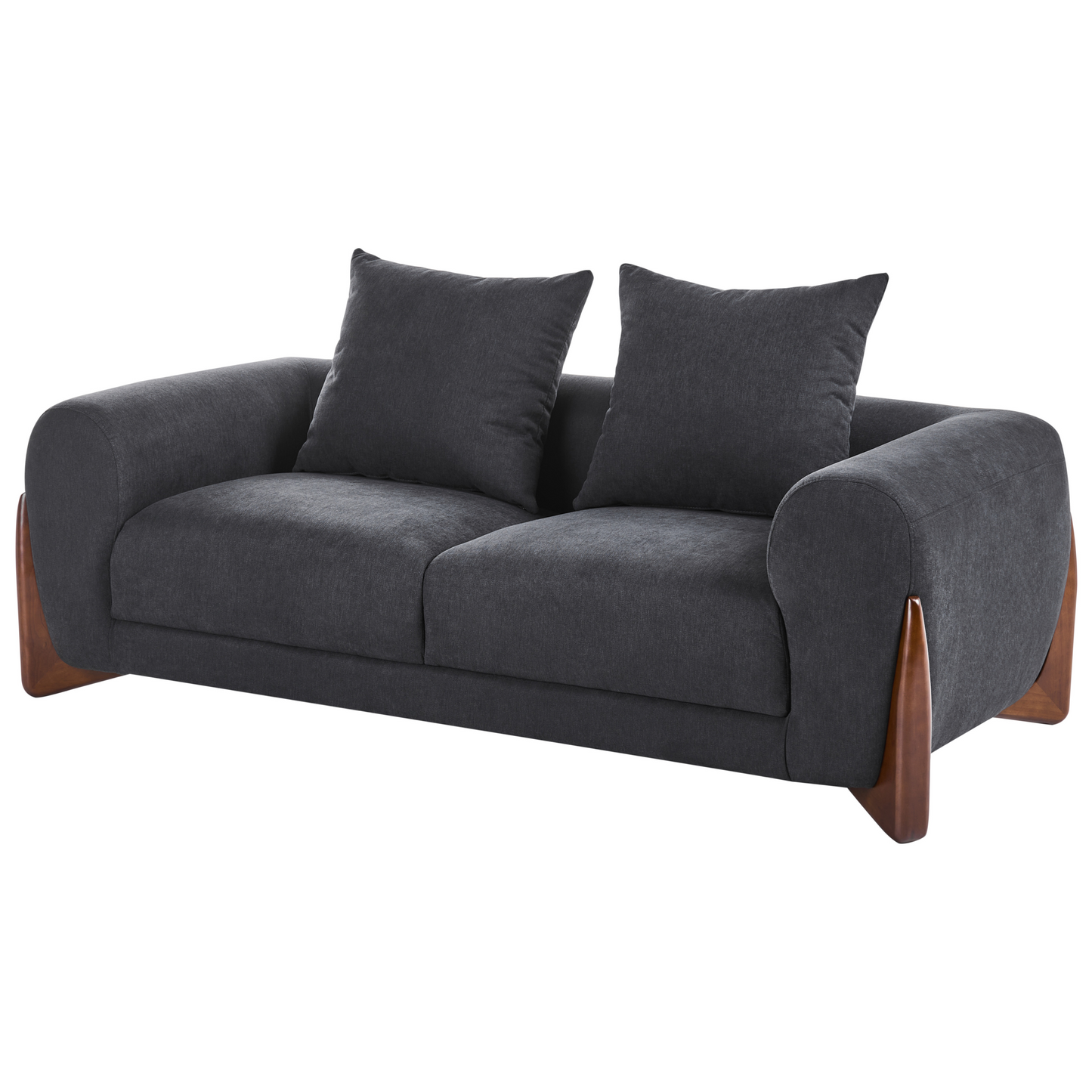 Living 6 Seater Sofa Set Black Fabric Upholstery With Armrests And Solid Wood Legs