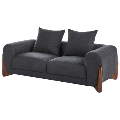 Living 6 Seater Sofa Set Black Fabric Upholstery With Armrests And Solid Wood Legs
