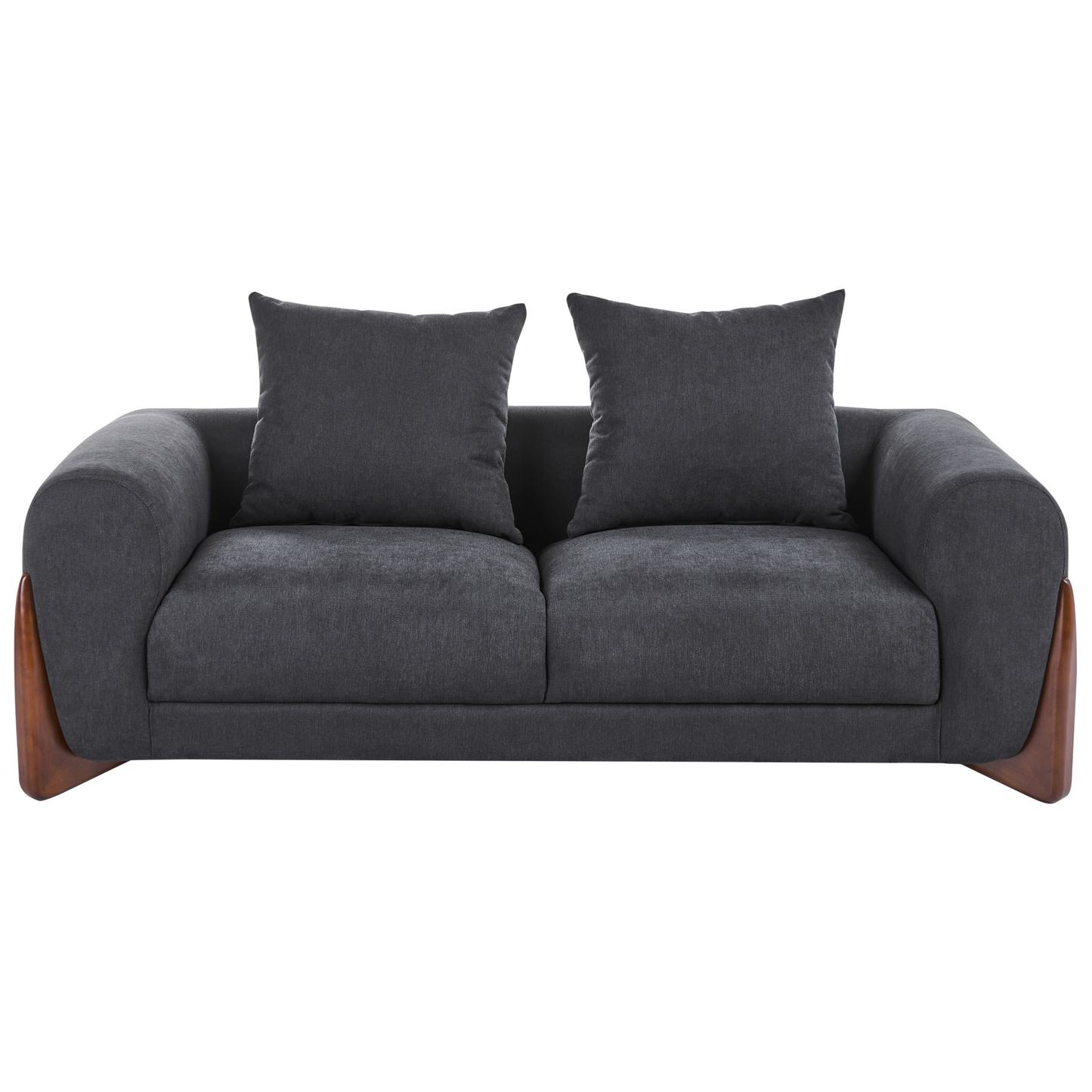 Living 6 Seater Sofa Set Black Fabric Upholstery With Armrests And Solid Wood Legs