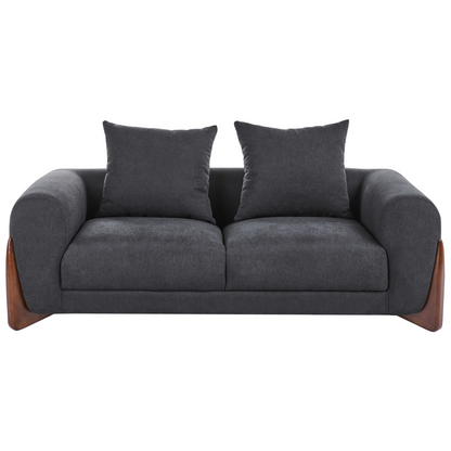 Living 6 Seater Sofa Set Black Fabric Upholstery With Armrests And Solid Wood Legs
