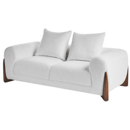6 Seater White Boucle Sofa Set With Armrests And Wooden Legs
