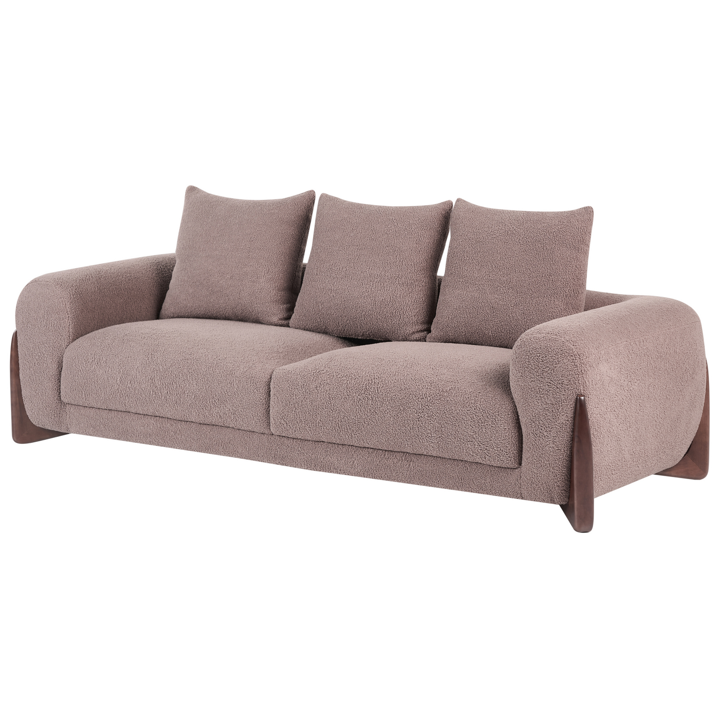 Brown Boucle 6 Seater Sofa Set With Armrests And Wooden Legs