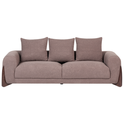Brown Boucle 6 Seater Sofa Set With Armrests And Wooden Legs