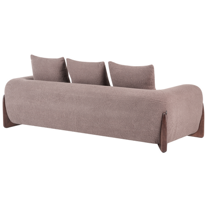 Brown Boucle 6 Seater Sofa Set With Armrests And Wooden Legs