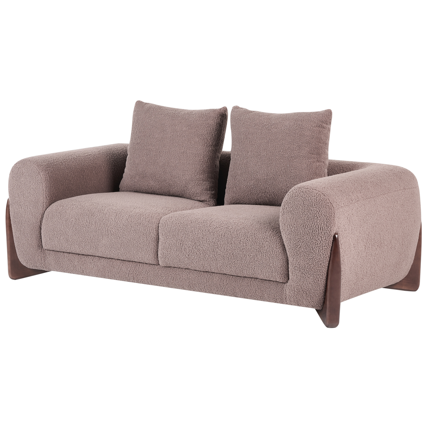 Brown Boucle 6 Seater Sofa Set With Armrests And Wooden Legs