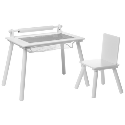 Nido Kids White Table And Chair Set With Pine Wood Legs Paper Roll