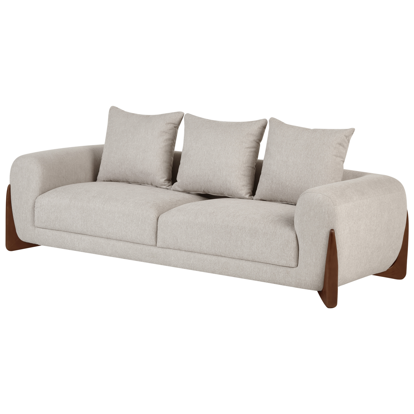 6 Seater Taupe Fabric Sofa Set With Wooden Legs