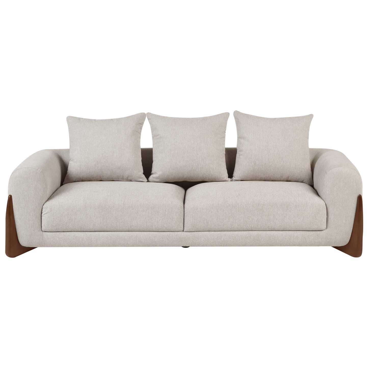 6 Seater Taupe Fabric Sofa Set With Wooden Legs