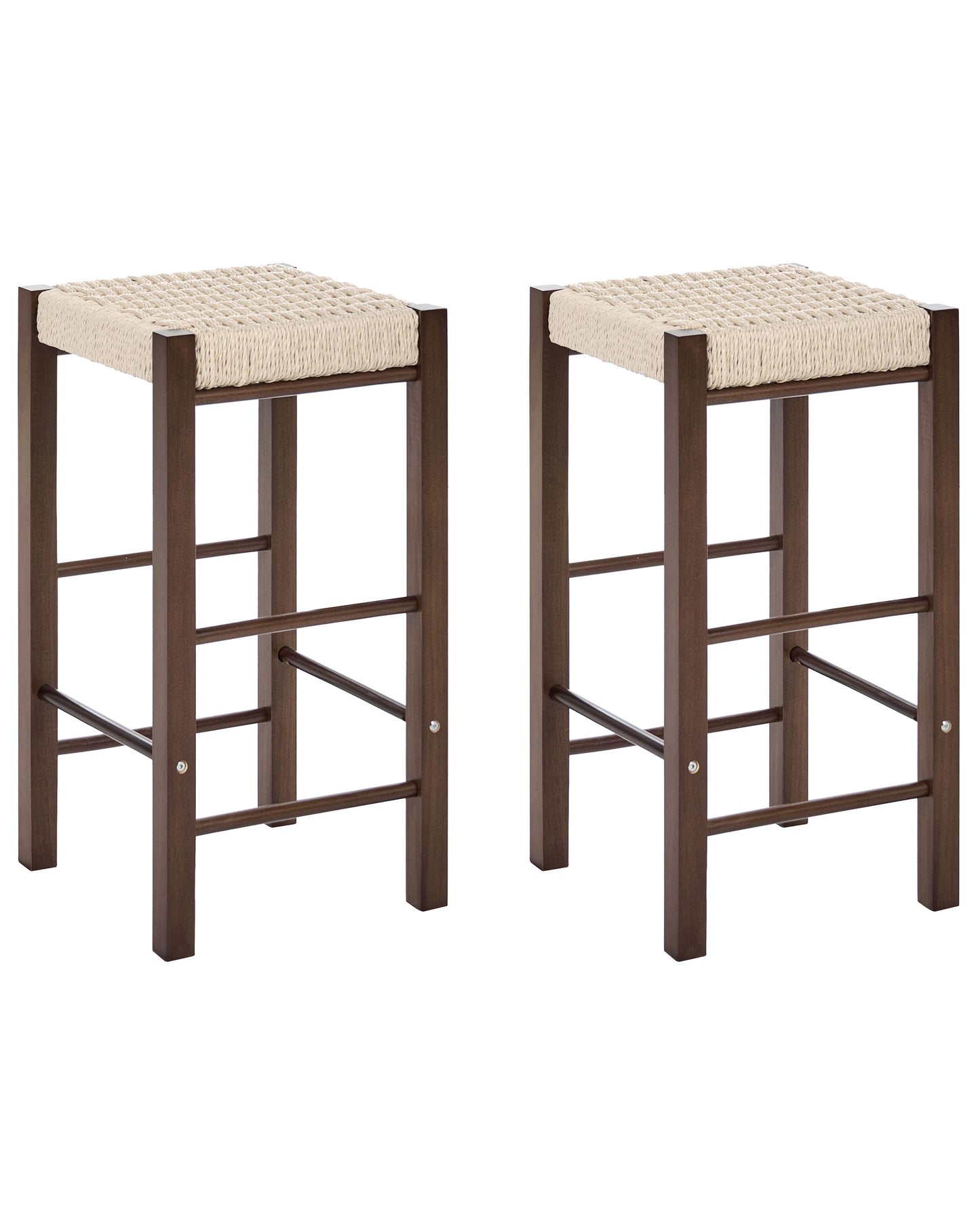 Boho Bar Stools Set Of 2 Dark Brown Rubber Wood Woven Seats