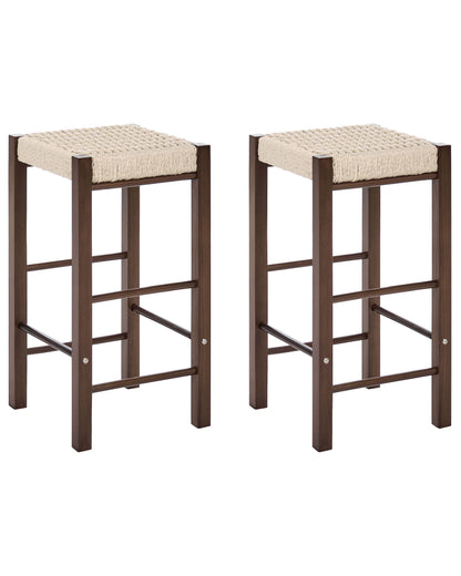 Boho Bar Stools Set Of 2 Dark Brown Rubber Wood Woven Seats