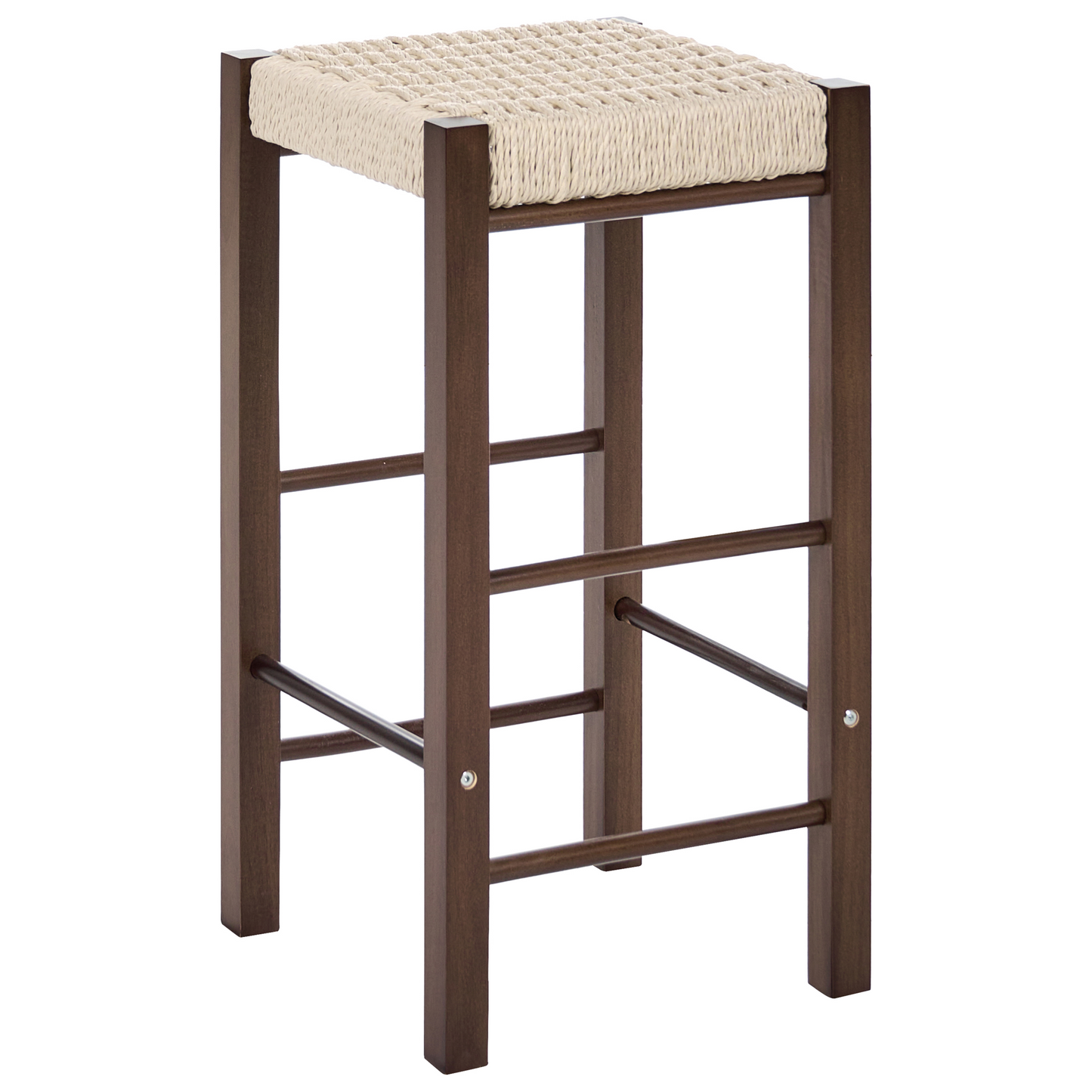 Boho Bar Stools Set Of 2 Dark Brown Rubber Wood Woven Seats