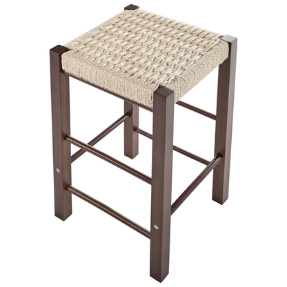 Boho Bar Stools Set Of 2 Dark Brown Rubber Wood Woven Seats