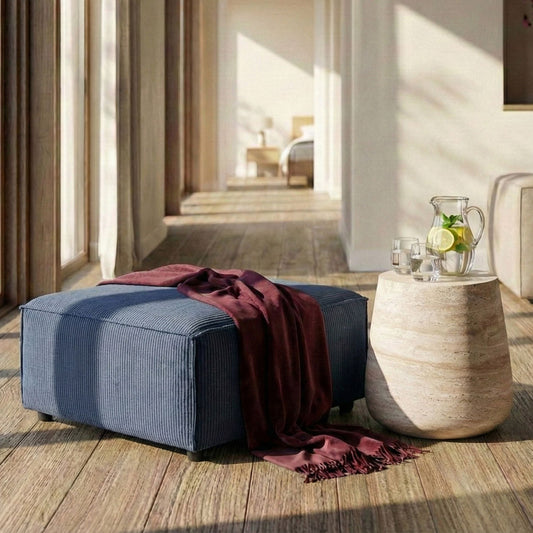 Element Dark Blue Corduroy Ottoman Footstool With Black Legs