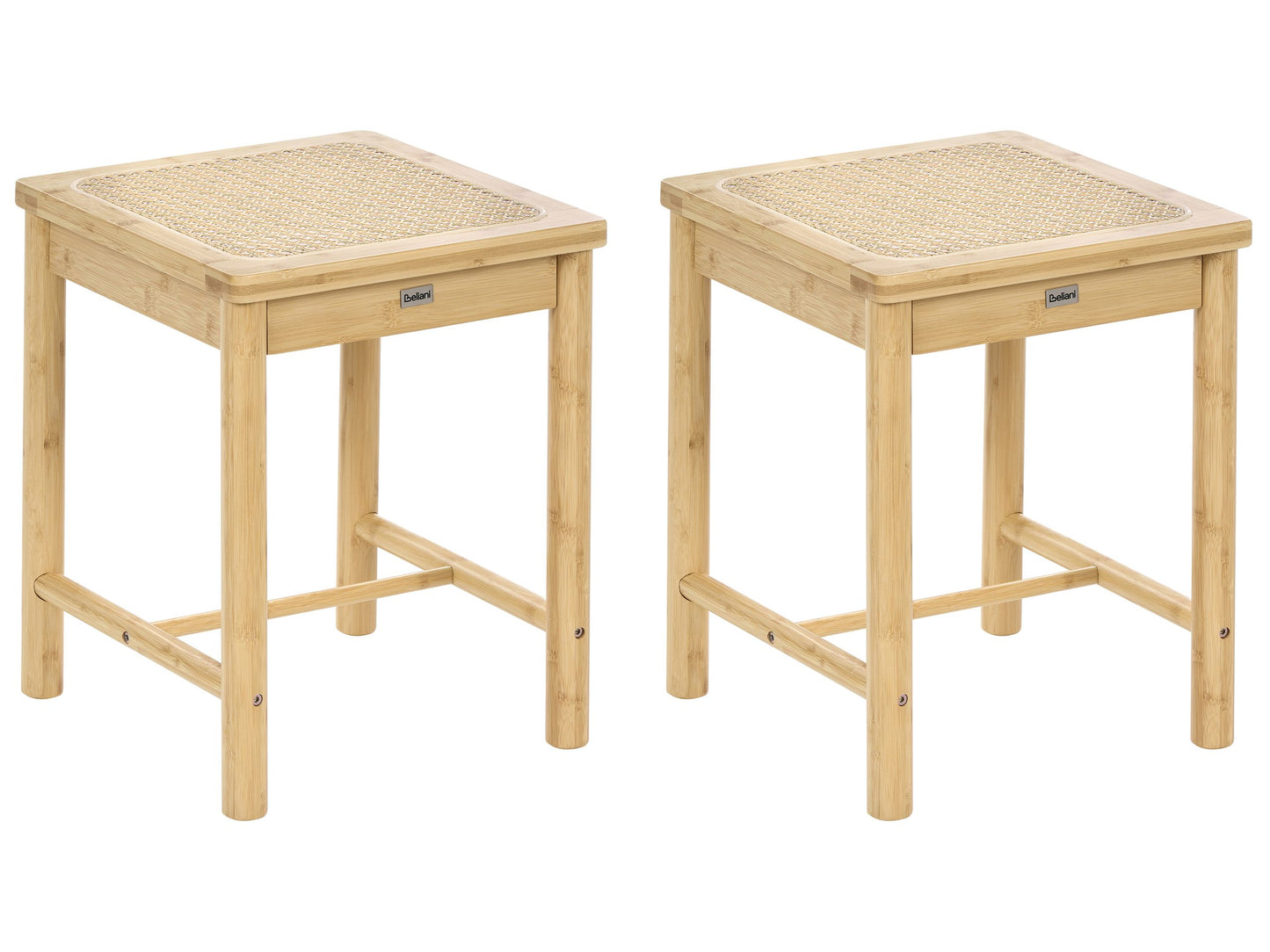 Bamboo Stool Set Of 2 Light Brown PE Rattan Woven Seat