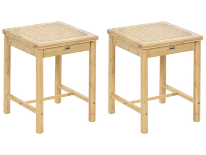 Bamboo Stool Set Of 2 Light Brown PE Rattan Woven Seat