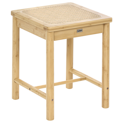 Bamboo Stool Set Of 2 Light Brown PE Rattan Woven Seat
