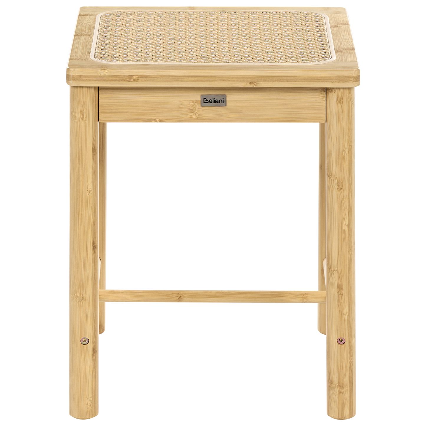 Bamboo Stool Set Of 2 Light Brown PE Rattan Woven Seat