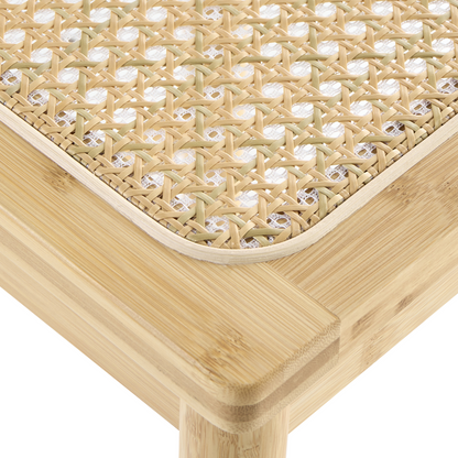 Bamboo Stool Set Of 2 Light Brown PE Rattan Woven Seat