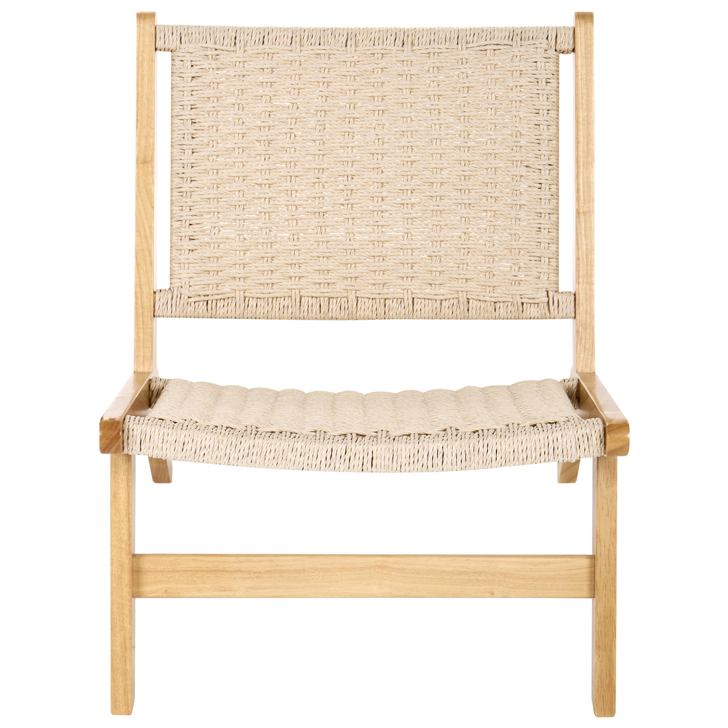 Armchair Light Brown Rubberwood Paper Rope Woven Seat Boho