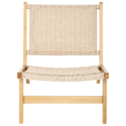 Armchair Light Brown Rubberwood Paper Rope Woven Seat Boho