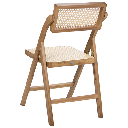 Foldable Dining Chairs Set Of 2 Brown Bamboo Wood Rattan
