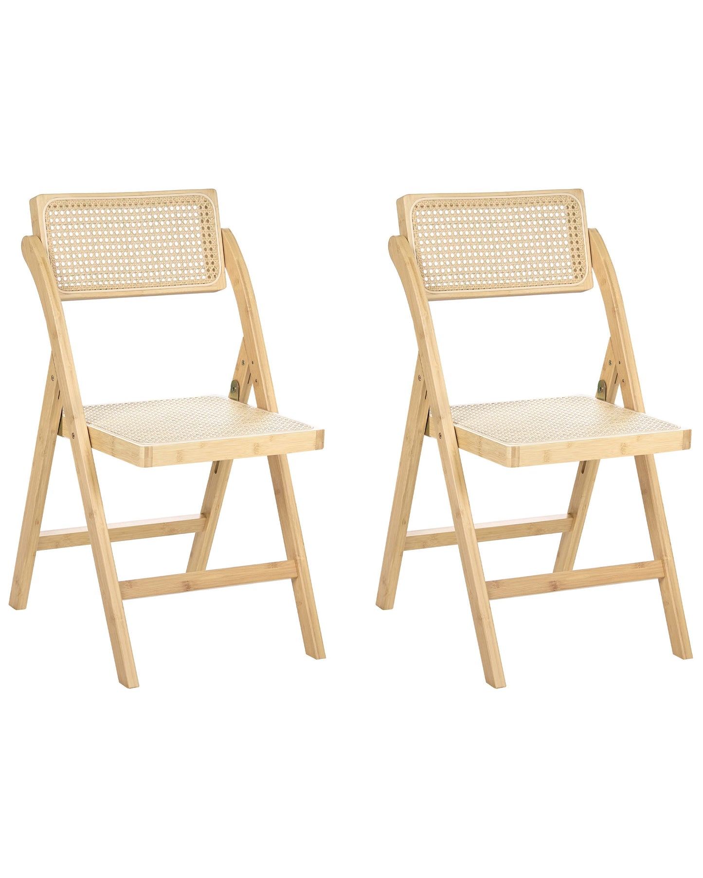 Set Of 2 Folding Dining Chairs Light Brown Rattan