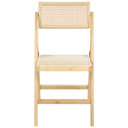Set Of 2 Folding Dining Chairs Light Brown Rattan