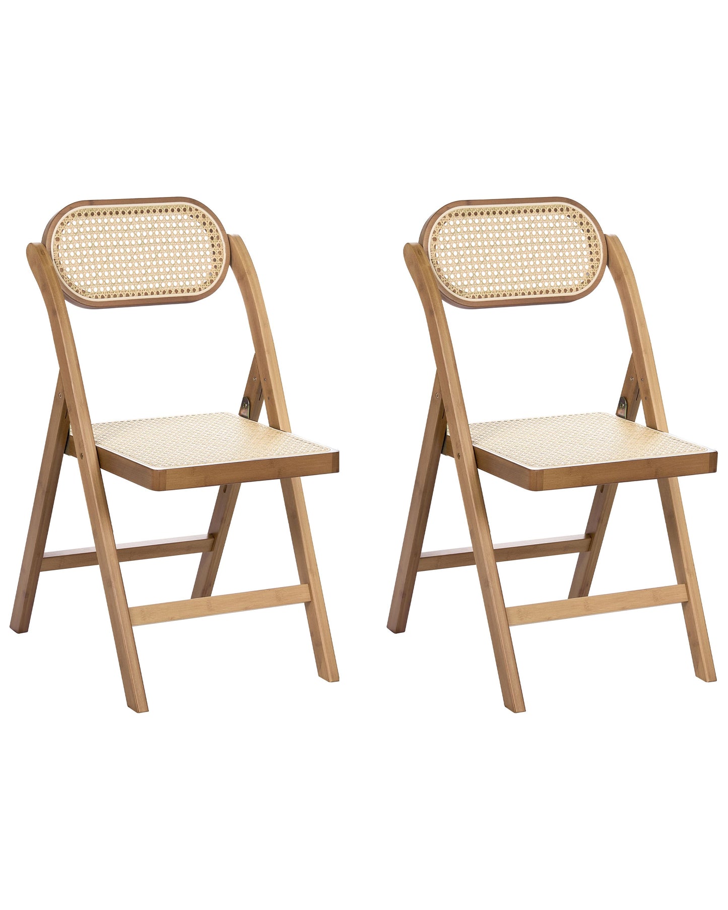 Brown Bamboo Wood Rattan Folding Dining Chairs Set Of 2 With Adjustable Backrest