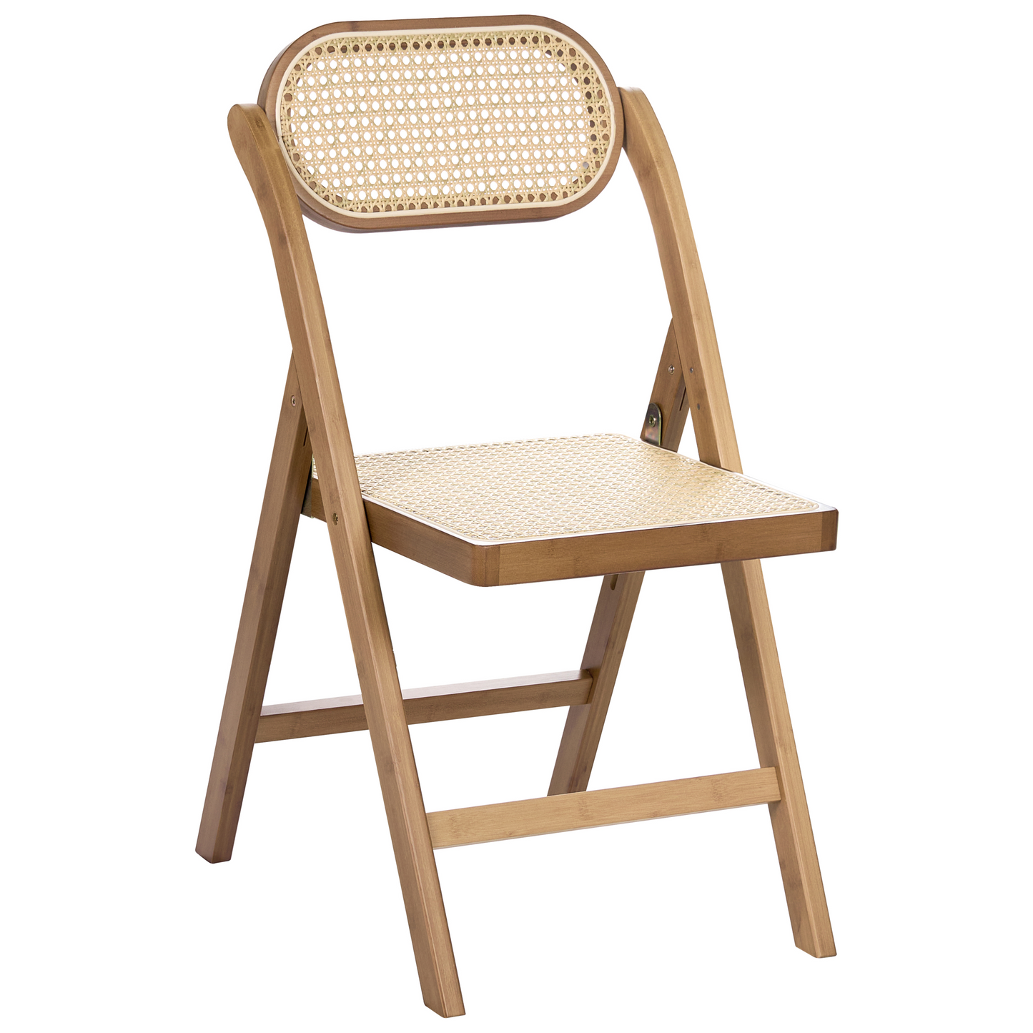Brown Bamboo Wood Rattan Folding Dining Chairs Set Of 2 With Adjustable Backrest